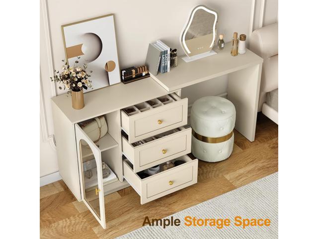 RoyalCraft L Shaped Home Office Desk, Extendable and Rotatable Desk with 3 Drawers and Door, Corner Computer Desk, Modern Study Writing Table for...