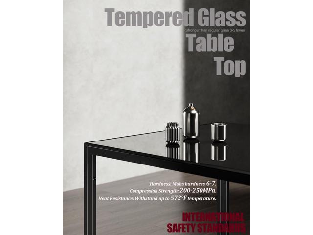 Modern Black Glass Table with Tempered Glass Top, Rectangular Dining Table Set for 4, Space Saving for Apartments & Small Places, 47.25', Black