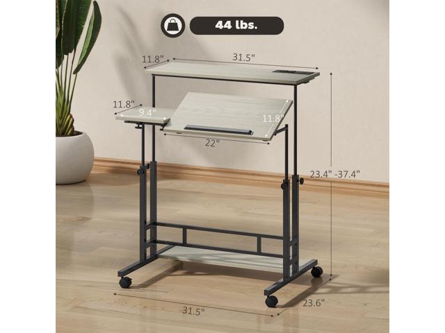 HOMCOM Height Adjustable Standing Desk with Power Outlets, Stand Up Desk with Tiltable Tabletop, Lockable Wheels, Bottom Shelf, Rolling Workstation...