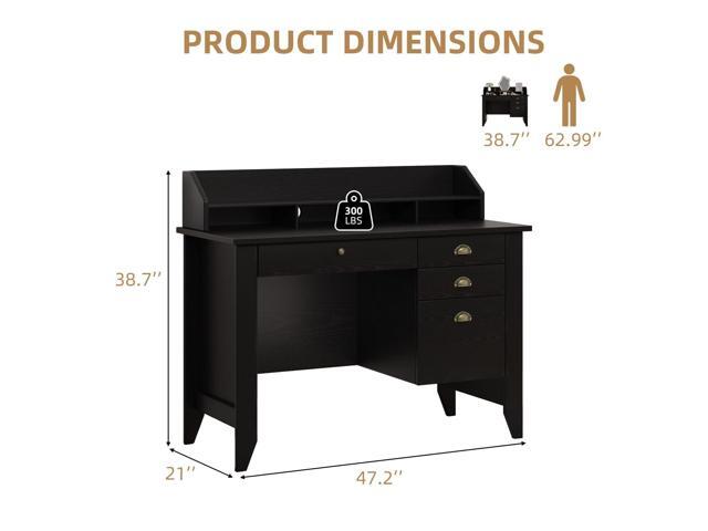 4 EVER WINNER Black Desk with Drawers, Small Desk with File Drawer and Monitor Stand, Computer Desk with Storage, Writing Desk for Bedroom Home...