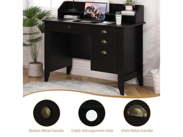 4 EVER WINNER Black Desk with Drawers, Small Desk with File Drawer and Monitor Stand, Computer Desk with Storage, Writing Desk for Bedroom Home...