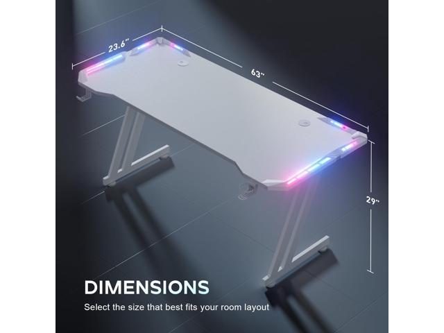 HLDIRECT 63 Inch Gaming Desk with LED Lights Carbon Fibre Surface Gaming Table Large Computer Desk Ergonomic Home Office Desks Z Shaped PC Gamer...