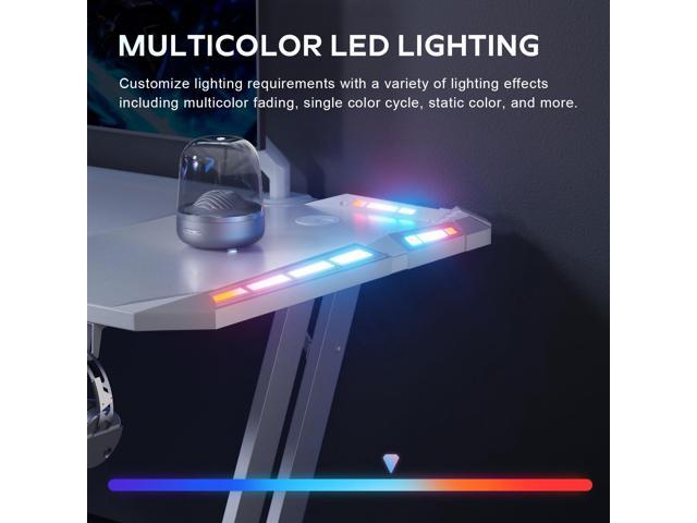 HLDIRECT 63 Inch Gaming Desk with LED Lights Carbon Fibre Surface Gaming Table Large Computer Desk Ergonomic Home Office Desks Z Shaped PC Gamer...