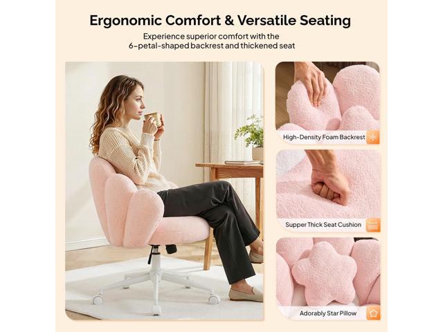 VINGLI Lovely Petal Vanity Desk Chair with Star Pillow, Height Adjustable Armless Swivel Chair in Vibrant Color-Blocking, Modern Computer Task...