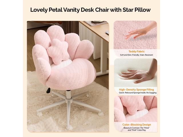 VINGLI Lovely Petal Vanity Desk Chair with Star Pillow, Height Adjustable Armless Swivel Chair in Vibrant Color-Blocking, Modern Computer Task...