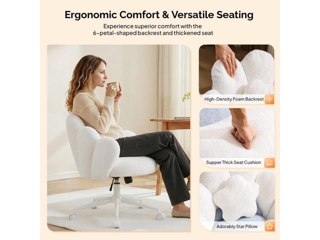 VINGLI Lovely Petal Vanity Desk Chair with Star Pillow, Height Adjustable Armless Swivel Chair in Vibrant Color-Blocking, Modern Computer Task...