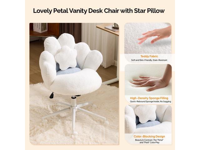 VINGLI Lovely Petal Vanity Desk Chair with Star Pillow, Height Adjustable Armless Swivel Chair in Vibrant Color-Blocking, Modern Computer Task...