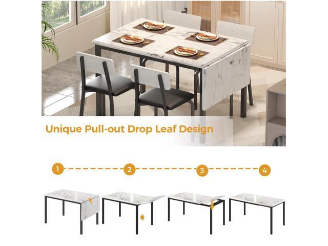 IRONCK 5-Piece 63' Extendable Dining Table with 4 Upholstered Chairs, Kitchen Table Set for 4-8 People, Dining Room Sets with MDF Wood Board, Drop...