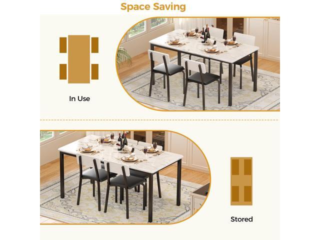 IRONCK 5-Piece 63' Extendable Dining Table with 4 Upholstered Chairs, Kitchen Table Set for 4-8 People, Dining Room Sets with MDF Wood Board, Drop...