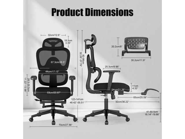 Ergonomic Office Chair with Footrest Adjustable Lumbar Support, 3D Armrests & Headrest, Wide-Seat High-Back Mesh Computer Chair with Casters,...