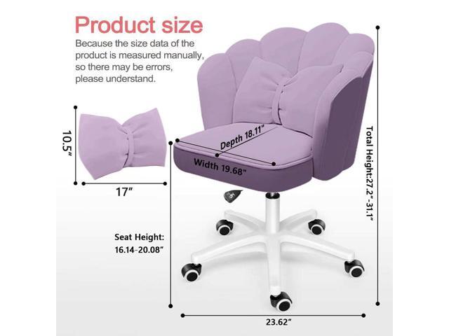 Petal Desk Chair with Bow Cushion Velvet Vanity Chair with Wheels, Upholstered Home Office Chair for Girls Women, Mid-Back Swivel Computer Task...