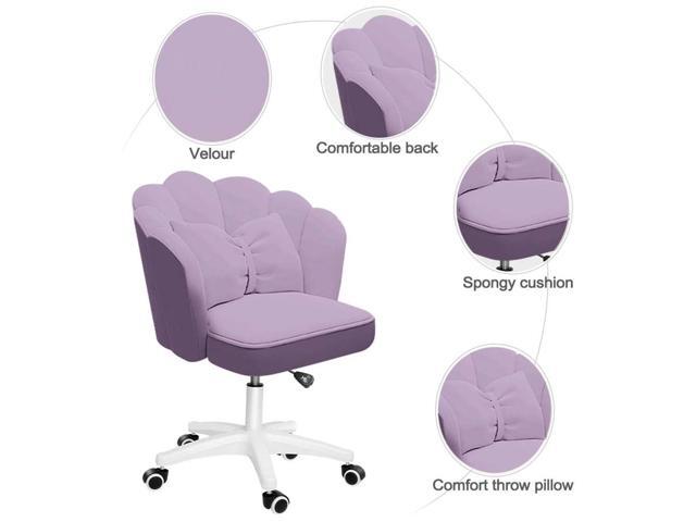 Petal Desk Chair with Bow Cushion Velvet Vanity Chair with Wheels, Upholstered Home Office Chair for Girls Women, Mid-Back Swivel Computer Task...
