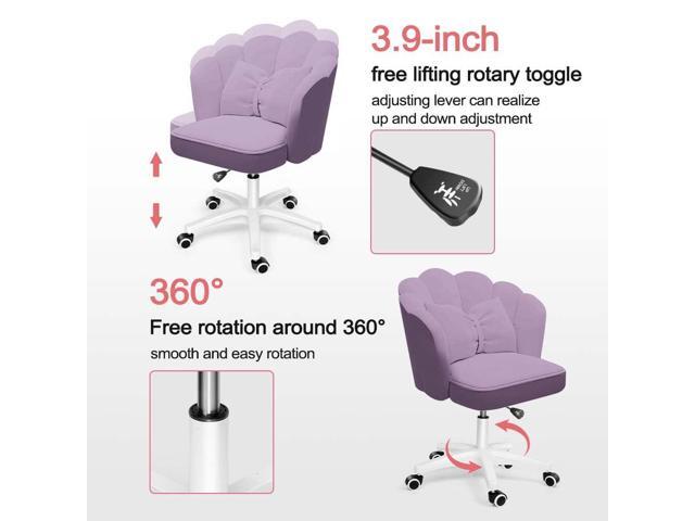 Petal Desk Chair with Bow Cushion Velvet Vanity Chair with Wheels, Upholstered Home Office Chair for Girls Women, Mid-Back Swivel Computer Task...