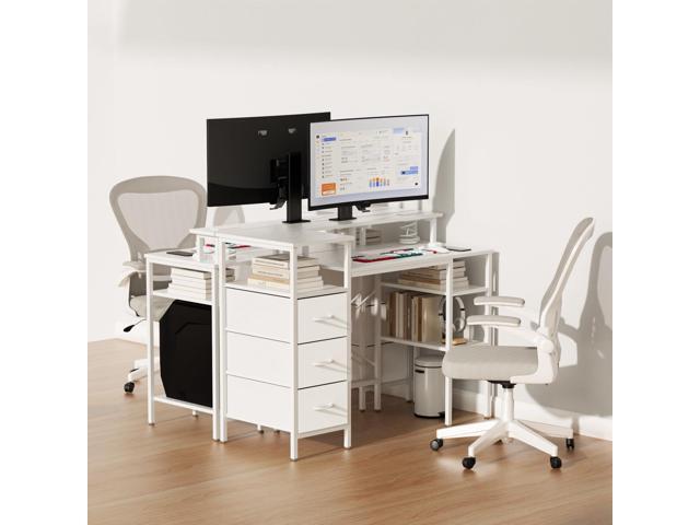 VINGLI 47 Inch L-Shaped Computer Desk, Small Computer Gaming Desk with Fabric Drawers & Storage Shelves, Charging Station, Monitor Stand for Home,...