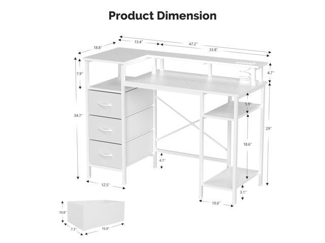 VINGLI 47 Inch L-Shaped Computer Desk, Small Computer Gaming Desk with Fabric Drawers & Storage Shelves, Charging Station, Monitor Stand for Home,...