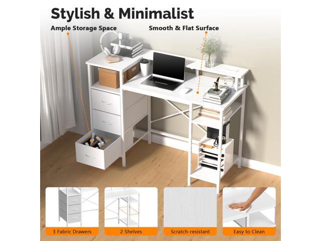 VINGLI 47 Inch L-Shaped Computer Desk, Small Computer Gaming Desk with Fabric Drawers & Storage Shelves, Charging Station, Monitor Stand for Home,...