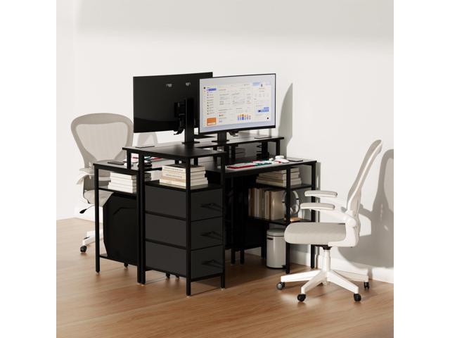 VINGLI 47 Inch L-Shaped Computer Desk, Small Computer Gaming Desk with Fabric Drawers & Storage Shelves, Charging Station, Monitor Stand for Home,...