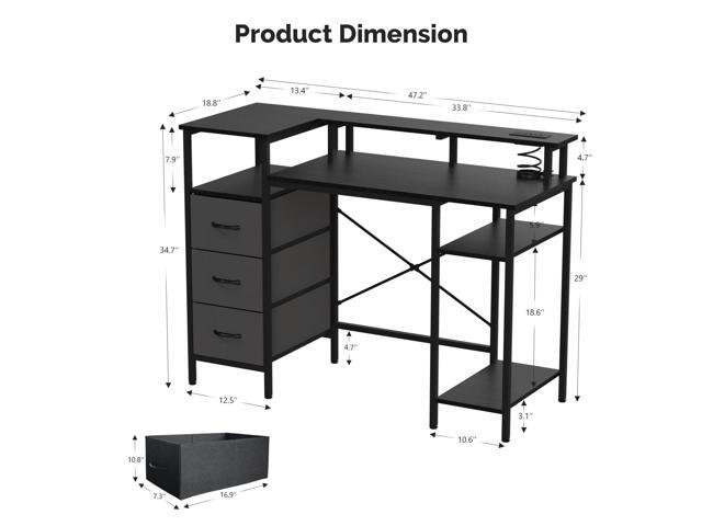 VINGLI 47 Inch L-Shaped Computer Desk, Small Computer Gaming Desk with Fabric Drawers & Storage Shelves, Charging Station, Monitor Stand for Home,...