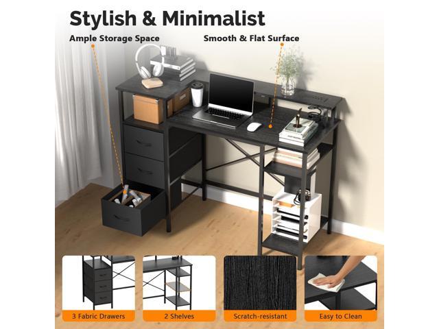 VINGLI 47 Inch L-Shaped Computer Desk, Small Computer Gaming Desk with Fabric Drawers & Storage Shelves, Charging Station, Monitor Stand for Home,...