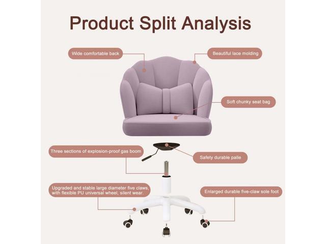 Vanity Chair with Wheels Velvet Petal Desk Chair Upholstered Tufted Home Office Chair for Women Girls, Height Adjustable Makeup Task Chair for...
