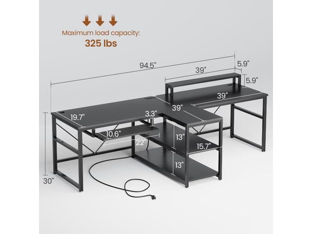 SEDETA 94.5' Gaming Computer Desk, 2 Person Office Desk with Storage, LED Lights, Power Strip, Long Desks with Keyboard Tray & Monitor Stand for...