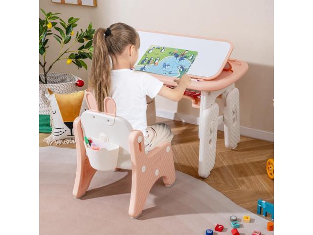 Costzon Kids Table and Chair Set, Graffiti Activity Table w/Flip-Top Tabletop Bookshelf, Erasable Magnetic Drawing Board, Storage, Adjustable...
