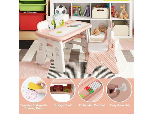 Costzon Kids Table and Chair Set, Graffiti Activity Table w/Flip-Top Tabletop Bookshelf, Erasable Magnetic Drawing Board, Storage, Adjustable...