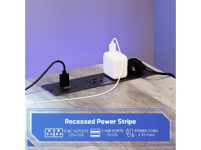 L Shaped Gaming Desk with Power Outlets & RGB Lights, 46'' L- Shaped Desk Computer Corner Desk with Monitor Stand & Storage Shelf & Hook, Home...
