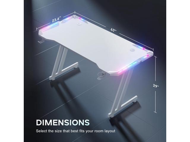 HLDIRECT 47 Inch Gaming Desk with LED Lights Carbon Fibre Surface Gaming Table Large Computer Desk Ergonomic Home Office Desks Z Shaped PC Gamer...