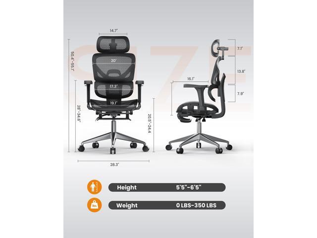 naspaluro Ergonomic Office Chair, High Back Mesh Desk Chair, 350lbs Capacity, Lumbar Support, 3D Armrest Headrest, Footrest, PU Wheels, Swivel...