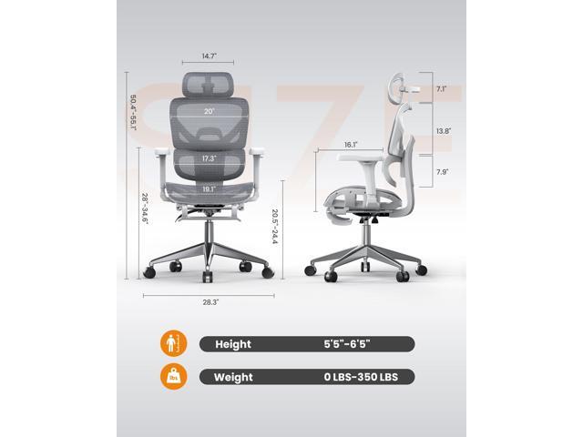 naspaluro Ergonomic Office Chair, High Back Mesh Desk Chair, 350lbs Capacity, Lumbar Support, 3D Armrest Headrest, Footrest, PU Wheels, Swivel...