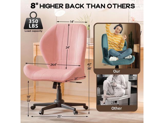 Criss Cross Chair with Wheels, Wide Cross Legged Office Chair Armless Comfy Desk Chair with Tall Back Vanity Chairs with Stress Relief Curved...