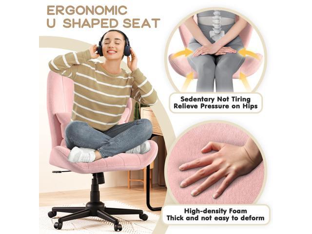 Criss Cross Chair with Wheels, Wide Cross Legged Office Chair Armless Comfy Desk Chair with Tall Back Vanity Chairs with Stress Relief Curved...