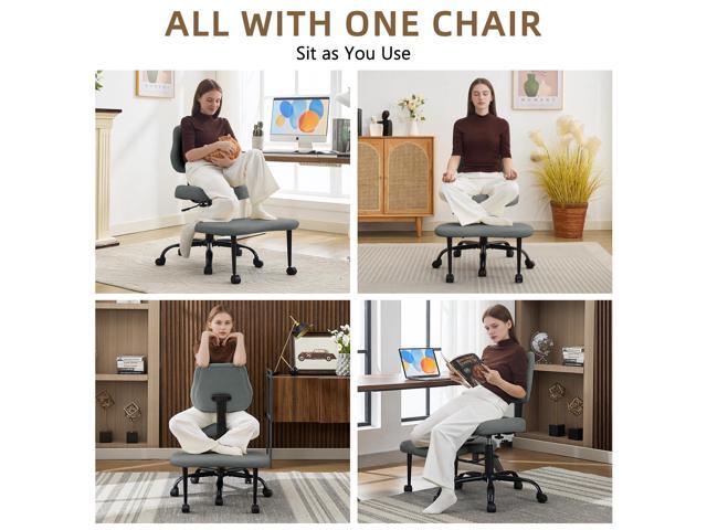 Ergonomic Cross Legged Office Chair, Criss Cross Chair with Wheels, 360°Swivel ADHD Meditation Kneeling Yoga Seat with Adjustable Height, Ergonomic...
