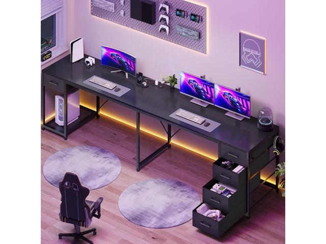 57' L Shaped Desk with 5 Drawers, Reversible Computer Corner Desk with Storage & Power Strip for Home Office, 78.7' Long 2 Person Desk, Black