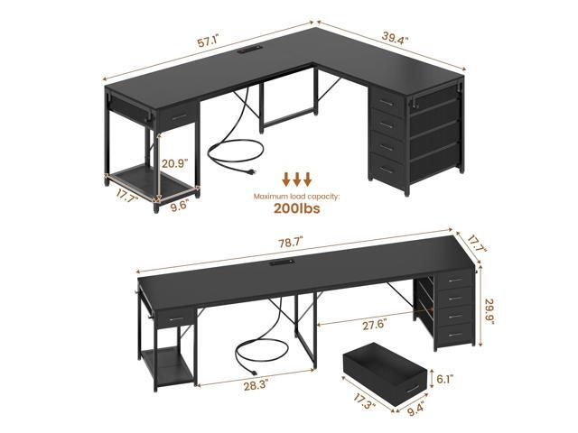 57' L Shaped Desk with 5 Drawers, Reversible Computer Corner Desk with Storage & Power Strip for Home Office, 78.7' Long 2 Person Desk, Black