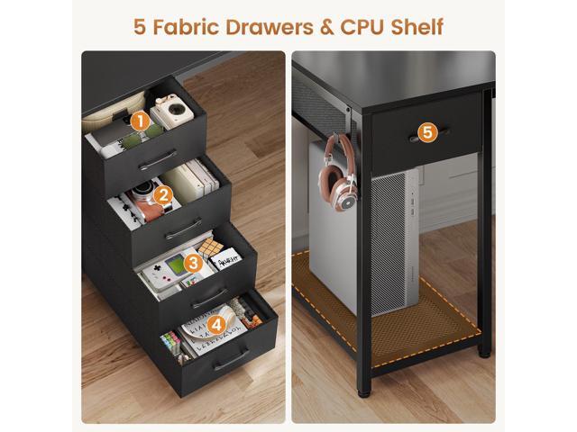 57' L Shaped Desk with 5 Drawers, Reversible Computer Corner Desk with Storage & Power Strip for Home Office, 78.7' Long 2 Person Desk, Black