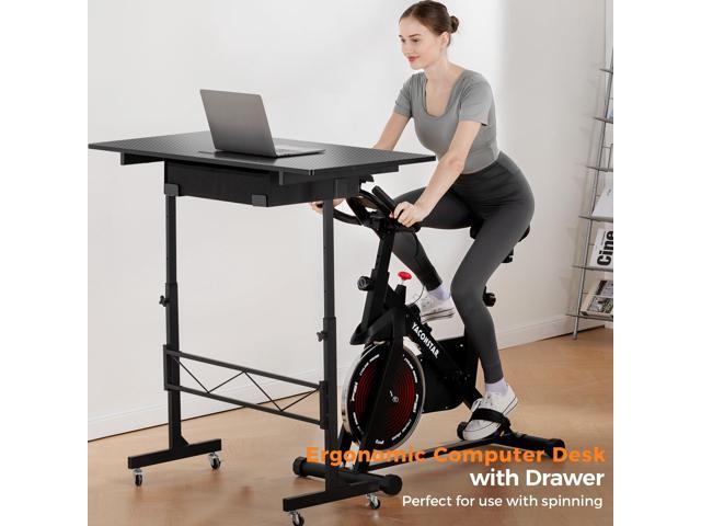 COMHOMA Small Standing Desk Adjustable Height Small Computer Desk Mobile Portable Rolling Laptop Table with Wheels 32' Computer Workstation Sit...
