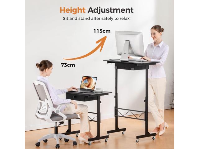 COMHOMA Small Standing Desk Adjustable Height Small Computer Desk Mobile Portable Rolling Laptop Table with Wheels 32' Computer Workstation Sit...