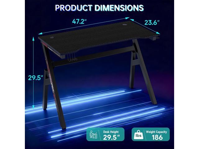 Dkelincs 47 inch Gaming Desk Computer Desk Office Desk Extra Large Carbon Fiber Surface with Cup Holder and Headphone Hook Black Red Workstation...