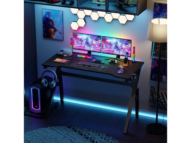 Dkelincs 47 inch Gaming Desk Computer Desk Office Desk Extra Large Carbon Fiber Surface with Cup Holder and Headphone Hook Black Red Workstation...