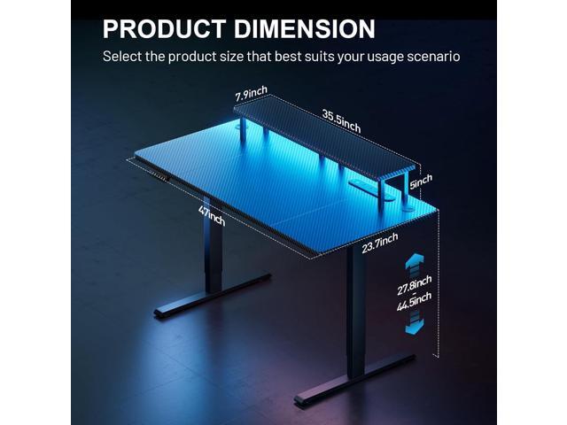 HLDIRECT Electric Standing Gaming Desk with LED Lights, 47 Inch Height Adjustable Gaming Table Sit Stand Computer Workstation with Power Outlet &...
