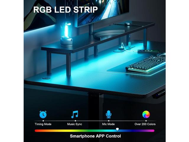 HLDIRECT Electric Standing Gaming Desk with LED Lights, 47 Inch Height Adjustable Gaming Table Sit Stand Computer Workstation with Power Outlet &...