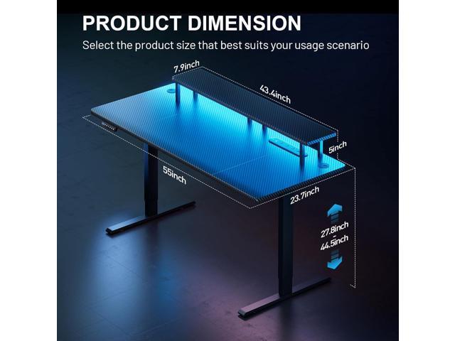 HLDIRECT Electric Standing Gaming Desk with LED Lights, 55 Inch Height Adjustable Gaming Table Sit Stand Computer Workstation with Power Outlet &...