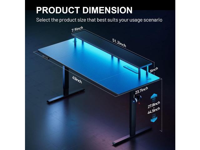 HLDIRECT Electric Standing Gaming Desk with LED Lights, 63 Inch Height Adjustable Gaming Table Sit Stand Computer Workstation with Power Outlet &...