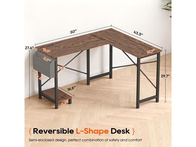 Dkelincs 50-Inch L Shaped Desk, Corner Computer Desk & Gaming Desk for Home Office and Dorm, Sturdy Writing Workstation with CPU Stand and Side...
