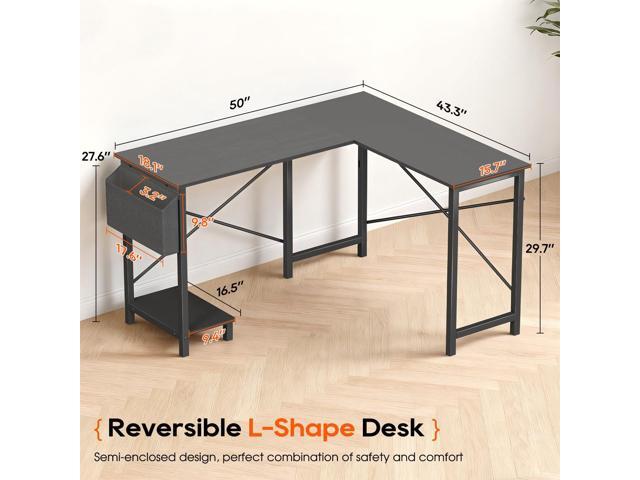 Dkelincs 50-Inch L Shaped Desk, Corner Computer Desk & Gaming Desk for Home Office and Dorm, Sturdy Writing Workstation with CPU Stand and Side...