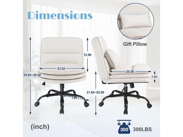 Furmax Criss Cross Legged Office Chair with Wheels, Armless Extra Wide Seat Swivel Desk Chair, Adjustable Height Comfy Task Chair with Thick...