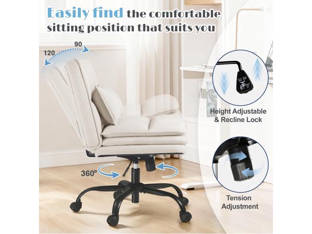 Furmax Criss Cross Legged Office Chair with Wheels, Armless Extra Wide Seat Swivel Desk Chair, Adjustable Height Comfy Task Chair with Thick...