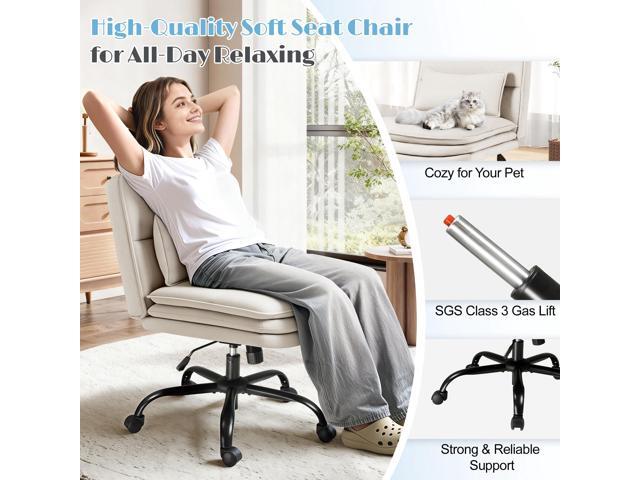 Furmax Criss Cross Legged Office Chair with Wheels, Armless Extra Wide Seat Swivel Desk Chair, Adjustable Height Comfy Task Chair with Thick...